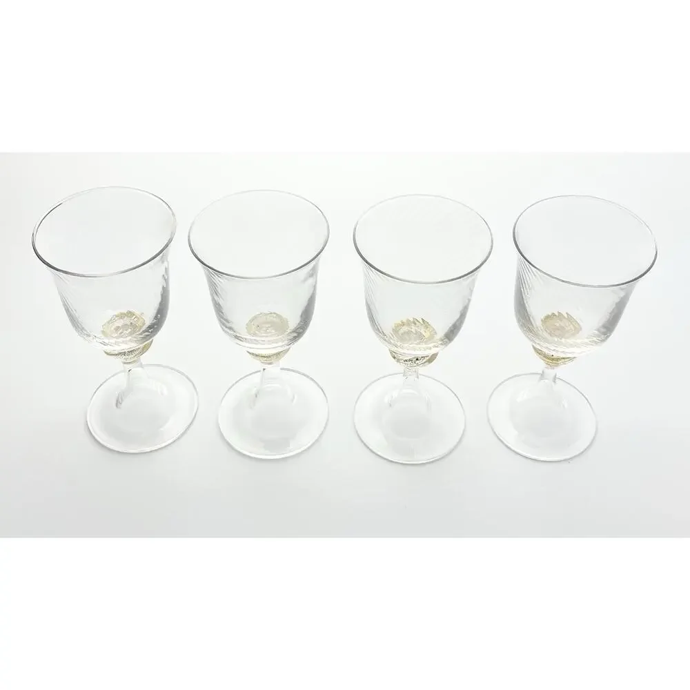 Murano Torcée 4 Wine Glasses 6” 6oz Swirl Optic Hand Blown 24k Gold Flakes Italy